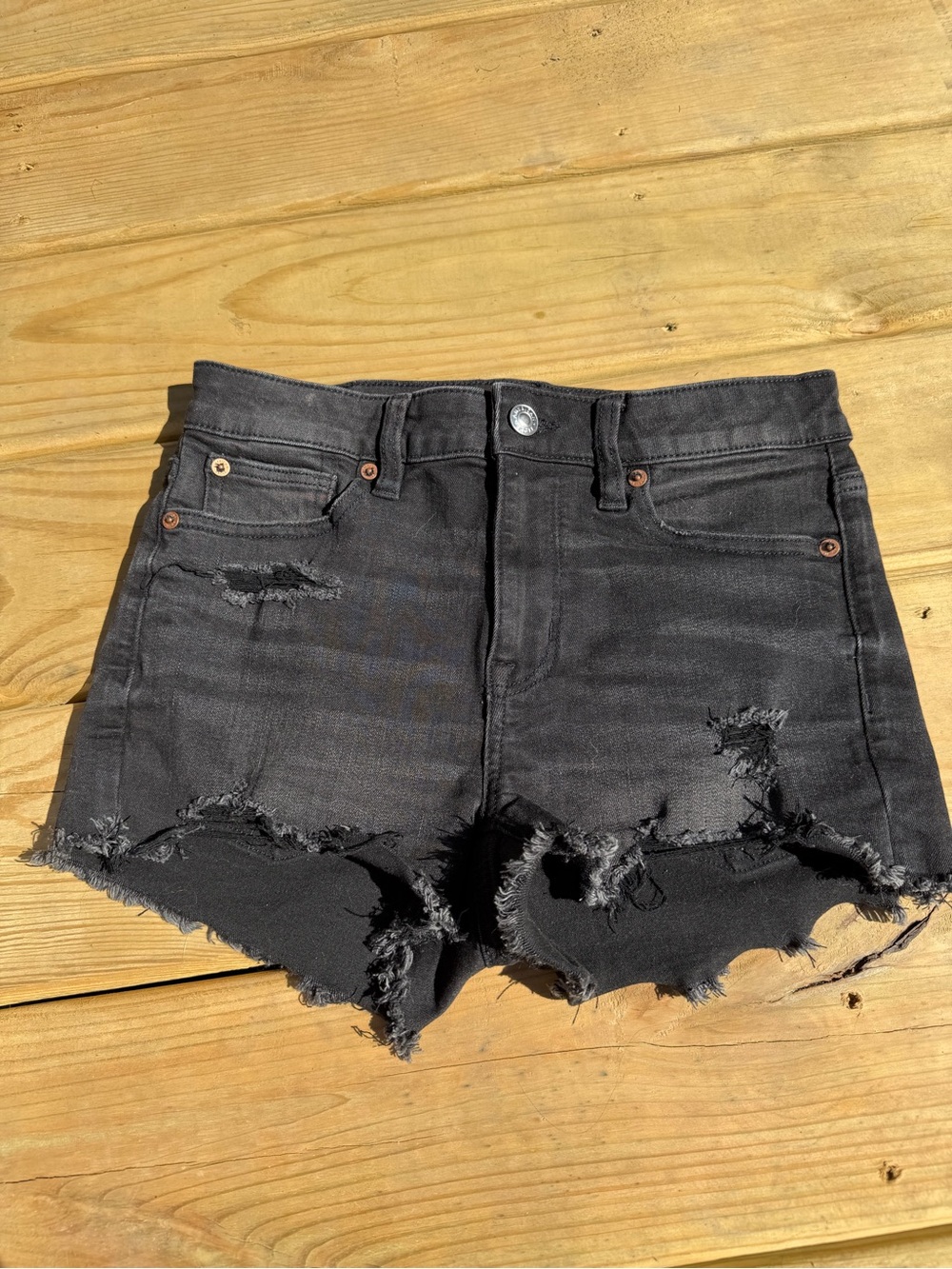 American Eagle Outfitters Black Distressed Frayed Hem Denim Shorts